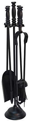 HERSIG - Set de Chimenea - Utensilios Chimenea de Leña con Soporte - Juego de 3 Accesorios de Forja -Pala, Escoba, Pinzas y Atizador - Accesorios Estufa y Chimeneas Leña