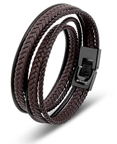 SERASAR Läderarmband för Män 46cm Flätat Brun Armband Pojkarmband Hanarmband Smyckepresentidé Jubileumspresenter Present till Make, Pojkvän, Vänner