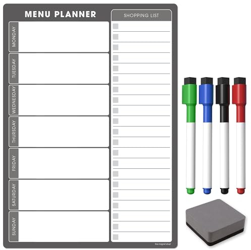 TMS A4 veckoplanerare för kylskåp | Magnetisk whiteboardkalender och inköpslista | Använd för matberedning och familjeplanering | Memo Board för torr torkning för kök | Tillverkad i Storbritannien [30