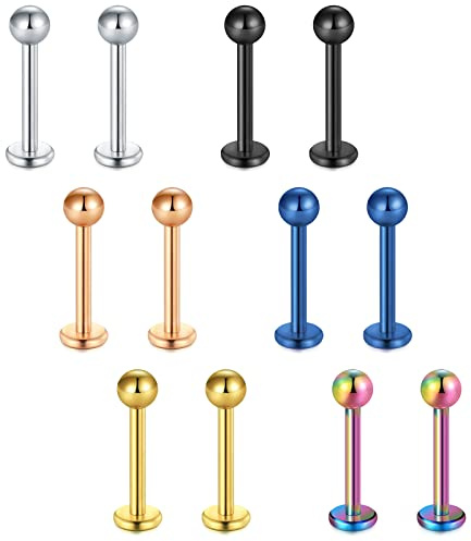 Briana Williams 16G Piercing Levre Labret Acier Inoxydable 10mm Flat Back Piercing Oreille Tragus Helix Stud