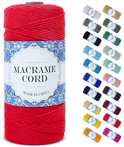 Uiopa Corda Macrame 2mm x 200m, Filo Macrame Corda Cotone Macramè Filo, 3 Fili Cordoncino Cotone Spago Colorata, Cordino per Borse Uncinetto Arazzo da Parete Artigianato Fai Da Te Appendini per Piante
