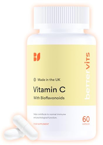 Bettervits Vitamin C Tablets 500mg with Bioflavonoids from Rosehip | Immune Support High Strength Vitamin C Supplements | Daily Wellness and Energy - 60 Capsules