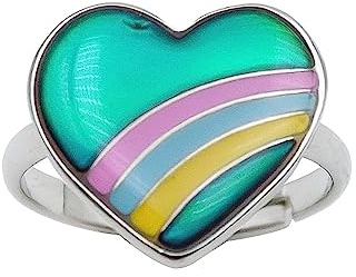 FUN JEWELS Cute Rainbow Heart Color Change Mood Ring For Girls Size Adjustable