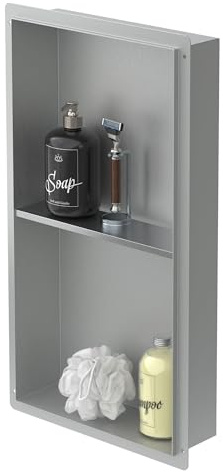 LuxeBath Nicho de Ducha Acero Inoxidable 30x60x10 cm cm Negro Marco de Pared Doble Empotrado Alicatable Estante Integrado Instalación Flexible para Almacenamiento Organizador de Utensilios para Baño