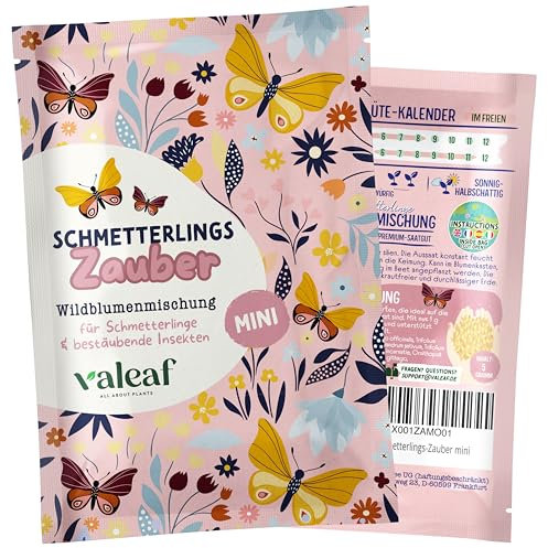 valeaf Schmetterlingswiese Blumensamen Schmetterlingsgarten I Blumensamen Balkon I Blumensamen Tütchen mit Wiesenblumen Samen I bienenfreundliche Blumensamen (Schmetterlings-Zauber mini)