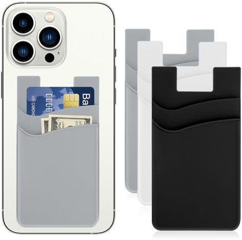 Mabor 3 Pcs Self Adhesive Card Holder for Phone, Stick on Phone Wallet Sleeve, Universal Back of Cellphone for RFID Card ID Credit Pouch