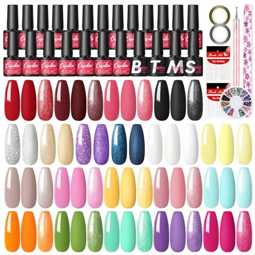 COSCELIA Kit de Esmalte de Uñas Semipermanente, 20 piezas Colores de Uñas Semipermanentes Rojo Blanco con Capa Base Superior Gel Mate Capa Superior Brillante Kit Completo de Gel