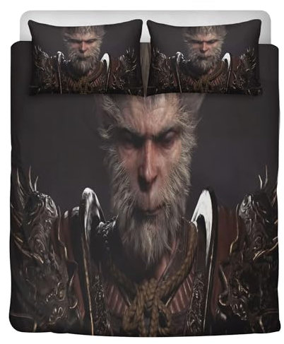 STARSAY Black Myth Bettwäsche 135x200cm Kinder Und Jugendliche Mikrofaser Bettbezug Mit Reißverschluss Set Schlafzimmer dekorative Bettwäsche-Sets (Wukong)