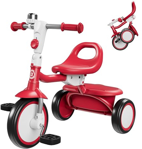 besrey Triciclo Infantil con Timbre, Triciclo Infantil de 18 Meses a 5 años, Bicicleta para niños de 2 a 4 años, Regalos y Juguetes para niños y niñas, Color Rojo