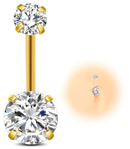 ESHIONER G23 Titanio Piercing Ombligo Plata Oro Dorado de Navel Pelota Rosa Color Azul y Morado Diamante Interior Pequeño Corto Largo Piercing Ombligo Joyas Perforadas de Mujer 14g 10mm 12mm