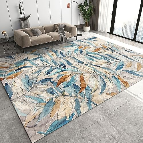 Tappeto vintage con stampa di fiori e foglie ad acquerello, disegnato a mano, design con foglie di salice, tappeto corto in velluto per appartamento, ufficio e decorazione della casa, 180 x 220 cm