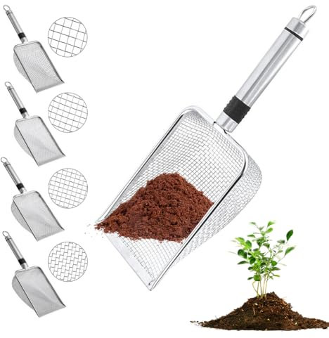 Yuragim 4 Stück Gartensieb aus Edelstahl, Kompostsieb mit Griff, Erdsieb für Garten, Gartensieb Erde, Sandsieb, Sieb für Erde,Steine,Kompost,Unkraut,Sand,Schotter und Saatgut (2/2,8/3,8/5mm Masche)