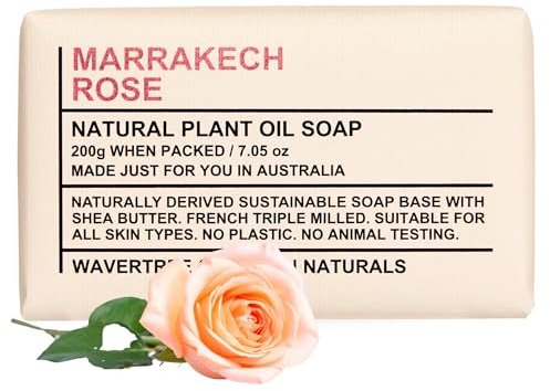 Wavertree & London Marrakech Rose Scented 100% Natural Soap Bar, 7oz Moisturizing French Triple Milled Soap Bar for Women & Men Enriched with Organic Shea Butter, Pure Bath & Body Soap (1 Bar)