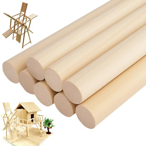 Vylro 8 Stück Rundholz 20mm Durchmesser,2cm×30cm Natürliche Rundstab Holz,Runde Makramee-Holzstäbe,Rundholz Holzstab für Kunst und Heimwerker,Basteln,Gestufte Kuchenstütze und Hochzeitsbandstäbe