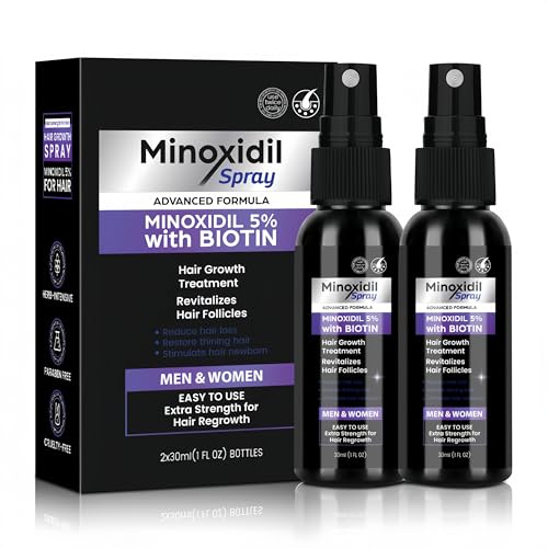 2 Stück Haarwuchsspray Serum für Frauen und Männer, Haarserum Wirkstoff 5% mit Biotin und Niacinamid, reduziert Haarausfall, fördert das Haar und Bartwachstum (60ml)