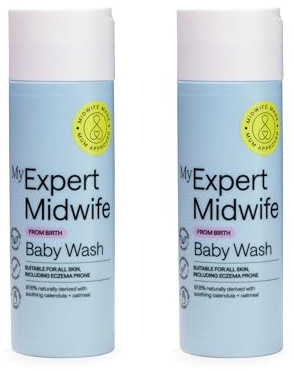 My Expert Midwife Baby Cleansing Wash, Newborn Bath & Body Wash, Sensitive Skin + Fragrance Free, Dematalogically Tested, Pack of 2
