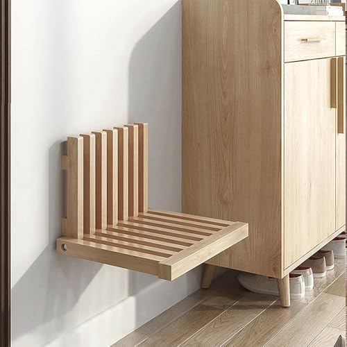 Wall Mounted Folding Chair, Solid Wood Shoe Bench, Space Saving Entryway Seat, Shower Chair & Bath Bench for Elderly, Foldable Stool for Hallway, Bathroom, Kitchen