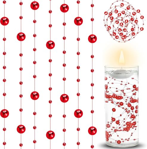 20 Deko,Rot Schwimmende Kerzen Kunstperlen Perlenschnur Vasenfüller Wasserperlen Schwimmkerzen für Hochzeit DekoTischdekoration Valentinstag Braut Haarschmuck Heimdekoration 1,3 M Keine Kerzen