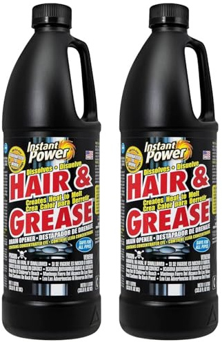 Instant Power Hair and Grease Drain Cleaner - Shower Drain & Sink Cleaner, Liquid Clog Remover, Made in USA, Sink Deodorizer - 1 Liter (Pack of 2)