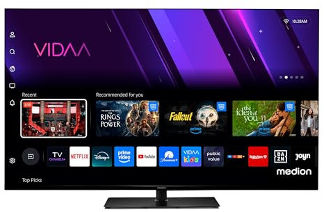 MEDION TV 43 Pouces 4K (107 cm) Television (Smart TV 4K, Dolby Vision HDR, VIDAA Store, Prime Video, Disney+, DAZN, Paramount+, HbbTV, PVR, Bluetooth, MD 843300)