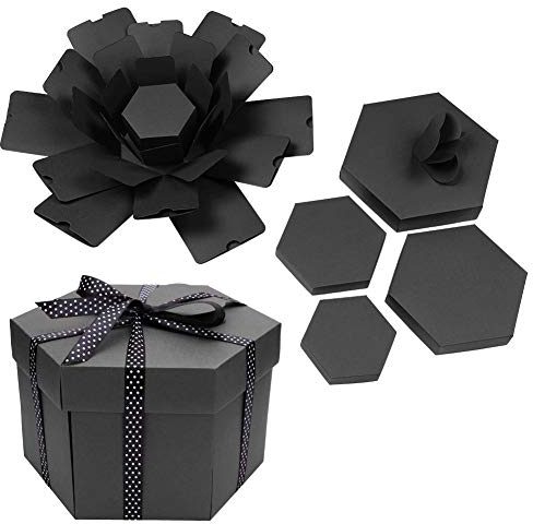Explosion Box Überraschungsbox Sechseckig DIY Fotoalbum Scrapbooking Faltbare Geschenkbox Box Geschenk for Geburtstag Valentinstag Hochzeit (Schwarz)