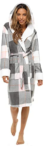 Lora Dora Ladies Dressing Gown Womens Luxury Tartan Check Robe Grey Large UK 16-18
