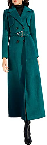 PLAERPENER Manteau en laine de cachemire pour femme avec col en fausse fourrure - Hiver chaud et épais - Double boutonnage - Long, 44