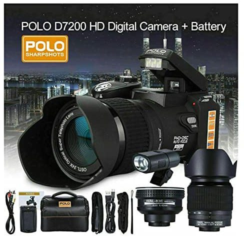 QZCX Cámara Digital, Video Camera 4K Camcorder D7200 Auto Focus Full HD Cámara de cámara Digital Cámara Profesional 3 Lentes Flash Externo conmutable(Add 32G Memory)