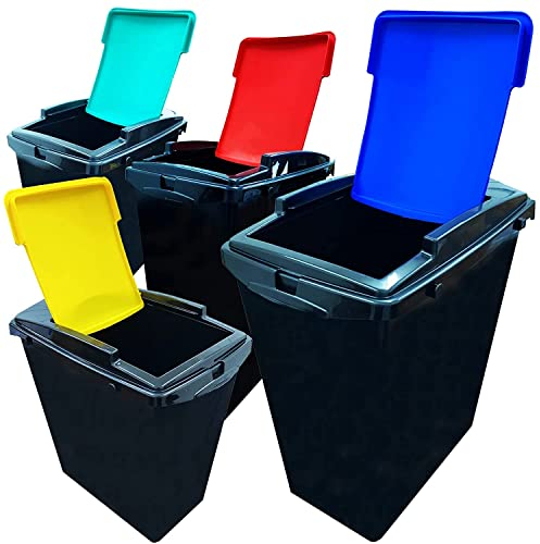 STORM TRADING GROUP Recycling Bins 40 Litre Set of 3 or 4 Waste Utility Interlocking, Home/Kitchen/Office Colour Coded Lids Blue, Green, Red & Yellow (4 Coloured - Yellow)