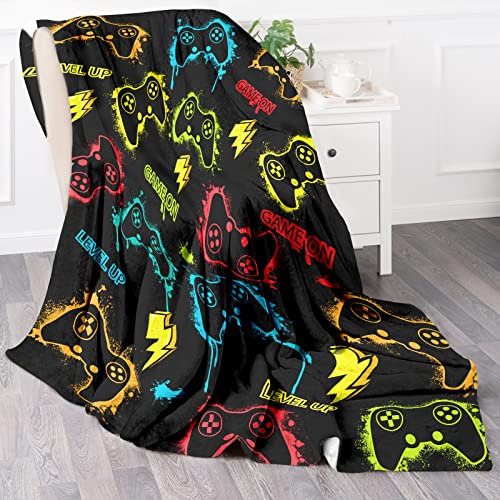 Woyamay Gaming Blanket Gamer Gifts for Boys Girls Adults Video Game Blanket Soft Kids Throw Blanket Fleece Flannel Blanket Birthday Gifts Gaming Decor Soft Gamer Blanket for Couch Bed Travel, 50x60