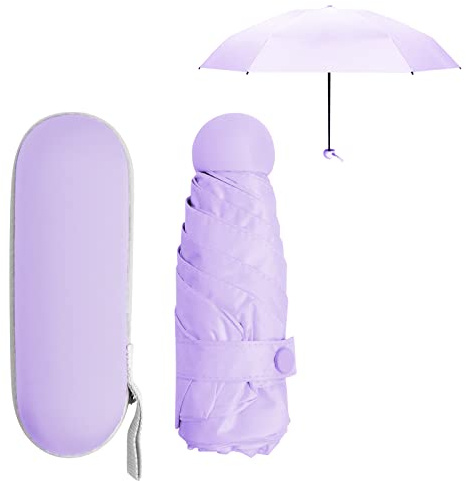 Mini Ombrello Pieghevole per Donna Uomo Bambino, Ombrello da Viaggio Piccolo Tascabile, 6 Costole Ombrellos con Custodia, Umbrella Pioggia Antivento Anti UV, Ombrello Compatto per Scuola (Porpora)
