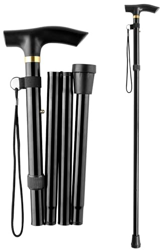 Walking Stick Folding Extendable Walking Cane Adjustable Mobility Aids Lightweight Flexible and Durable Walking Stick for Men & Women-Black