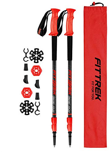 FitTrek Wanderstöcke Trekkingstöcke - Walking Stöcke Teleskop - Nordic Walking Stock Verstellbar Leicht für Damen, Herren und Kinder mit Gummipuffer, Pads und Tasche