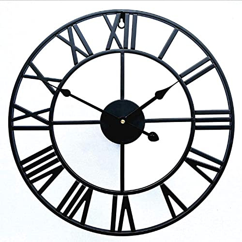 TRFAN Grandes números Romanos Gigante Cara Abierta Metal Gran Exterior Jardín Reloj de Pared Reloj de Pared de Hierro Forjado negro-16 Pulgadas / 40 cm Decoration