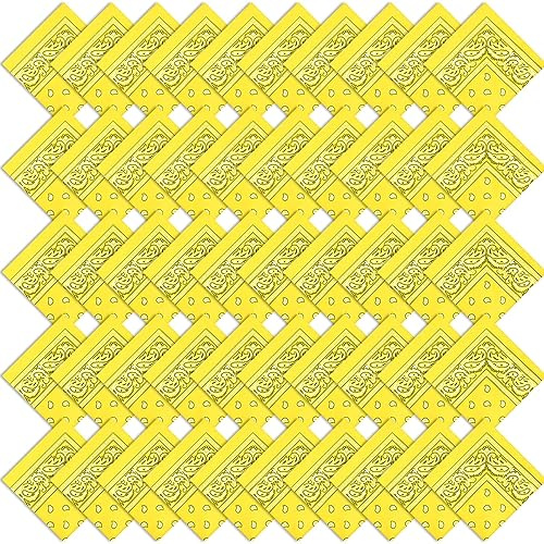 Tarpop 50 Pcs Bandanas Paisley Cowboy Polyester Bandanas Bulk Multi Purpose Headband for Men Women Party Costume (Yellow)