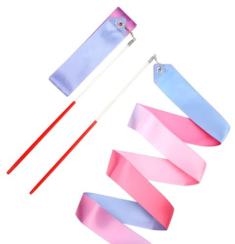 PEUTIER 2stk Farbverlauf Tanzbänder, 2m Regenbogenfarbe Bandausrüstung für Rhythmische Gymnastik für Kinder für Mädchen Kunsttanzaufführungen Dekorative Requisiten Geburtstagsgeschenk