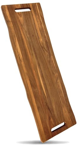 Large Acacia Serving Board with Handles, 36 x 12 Inch Rectangular Charcuterie Platter, Natural Wood Server for Meat, Cheese Board, and Party Appetizers, Extra Long 3ft, Light