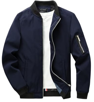 Shuanghao Uomo Primavera e Autunno Jacket Sottile Leggero Cotone Softshell Classica Casual Cappotto Sport Collo da Baseball Bomber estivo Giacca Militare Comodo Varsity Giubbotto Uomo Blu M