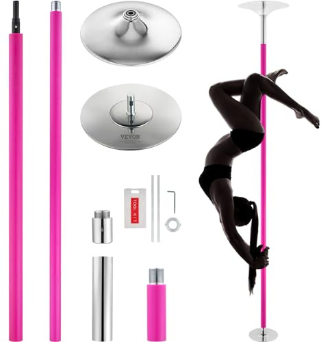 VEVOR Barre de Pole Dance Professionnelle, Pôle de Danse Statique et Rotatif, Kit de Danse à la Barre Verticale, Amovible et Portable, Poteau en INOX Robuste 40 mm, Réglable en Hauteur, pour Club Gym
