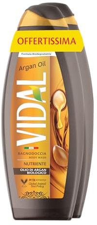 Vidal - Bagnoschiuma Argan Oil, Formula Nutriente, con Olio di Argan, Dermatologicamente Testato, 2 Flaconi da 600ml