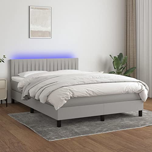 qohoio Boxspringbett mit Matratze & LED Bett Boxspringbett Bett Mit Matratze Polsterbett Schlafzimmer MöBel Hellgrau 140x200 cm Stoff - 3133317
