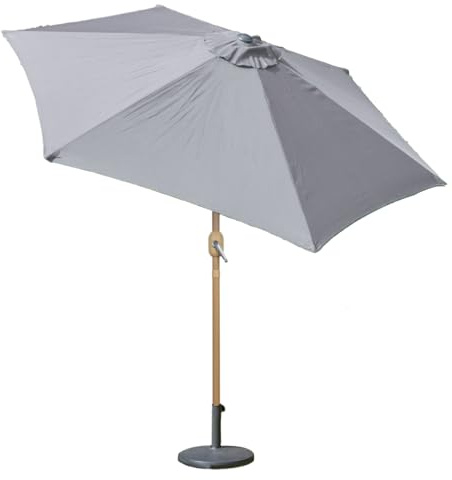 GardenKraft 2.7m Outdoor Garden Parasol Light Grey/Adjustable Tilt & Crank Mechanism/Steel Pole with Brown Wood Effect/UV 30 Protection/Durable