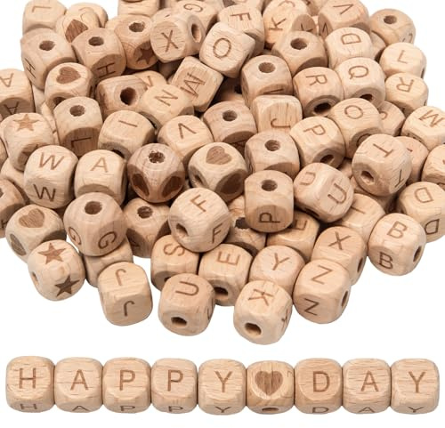 Keboyoe 116 Pezzi Perline in Legno con Lettere Naturale 12 mm Perline di Legno Alfabeto A-Z Quadrata Perlines con Lettere per Braccialetti per Ciondolo Braccialetto Collana DIY