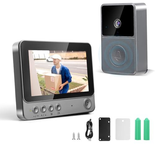 Türklingel Kamera mit Monitor, 4,3 Zoll IPS ohne WLAN Wasserdicht Bildschirm Drahtlos Video Smarte Türklingel Funk videotürklingel, Infrarot Nachtsicht 2-Wege-Audio HD Kamera Gegensprechanlage