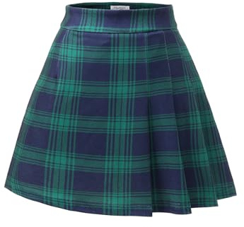 Meetjen Faldas plisadas para mujer, mini falda elástica de cintura alta 2025, falda acampanada, uniforme de animadora para niñas, Verde azul marino a cuadros, M