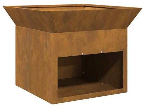 vidaXL Hoguera Cubica en Acero Corten 50 x 40cm Dorado Metálico, Acabado Oxidado, Portátil para Exterior, con Gancho Colgante, Estilo Industrial, Calefacción a Leña, Chimenea de Patio, Calentador de