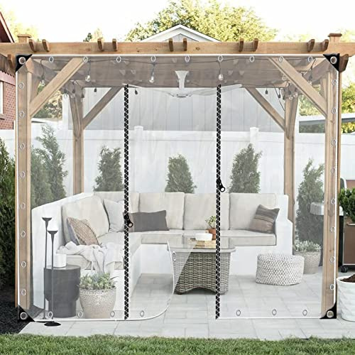 Genomskinlig PVC presenning utomhusgardiner med dragkedja dörr klart lusthus sidopaneler slitstarka med öljetter pergola gardiner