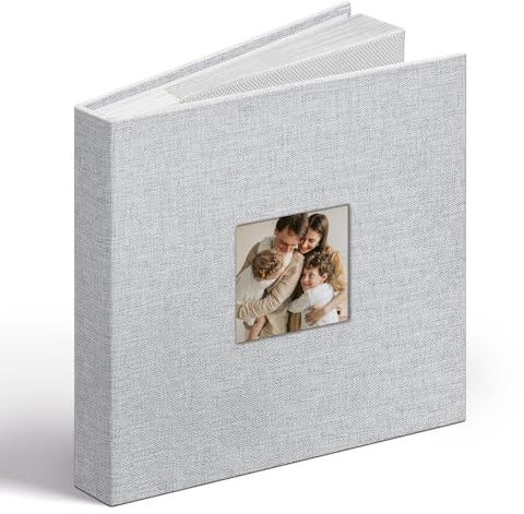 Vienrose Album Fotografico con 48 Foto 6x4 in Tela Lino con Finestra,Pagine Acido-Free con Spazio per Appunti, Album Ricordi per Matrimonio, Famiglia, Neonato, Anniversario (Grigio)