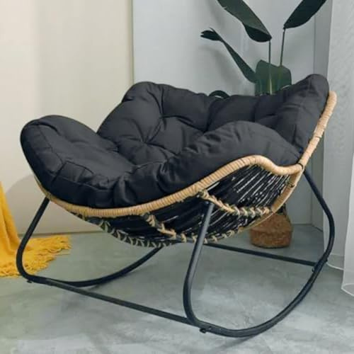 Sedia a dondolo, sedia a dondolo oversize in rattan, struttura in metallo, sedia a dondolo a forma di uovo per patio esterno moderno