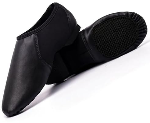 ISMUN Jazz Shoes Slip On Real Leather Black Jazz Shoes Size 1 UK for Girls and Women, Neoflex Pro Split Sole with Neoprene in Center for Modern Stage